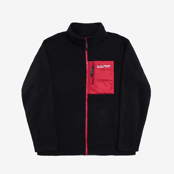 아임낫어휴먼비잉 basic logo fleece jacket // black/red